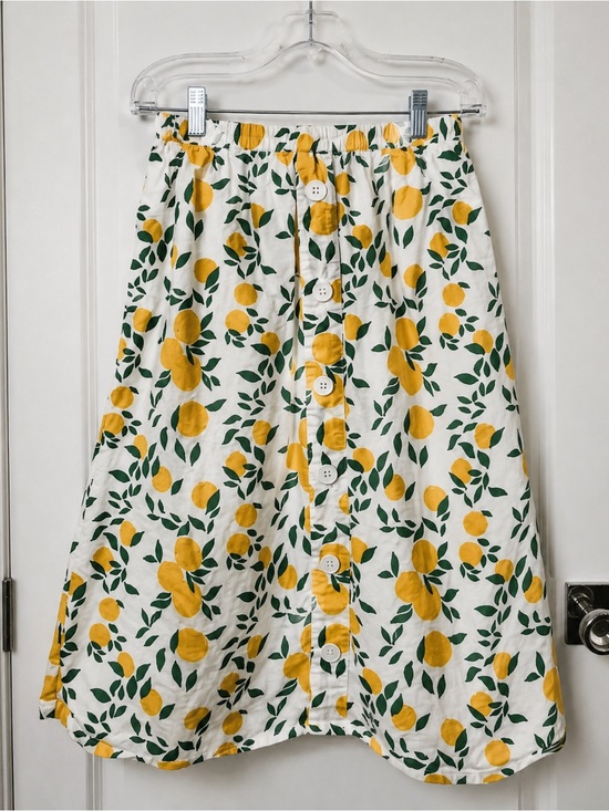 Compania Fantastica Dresses & Skirts - Midi floral/fruit Button-Down Skirt with elastic waistband White and Orange (S)
